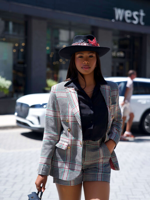 Denzel Couture Plaid Blazer & Tailored Shorts Two-Piece Set