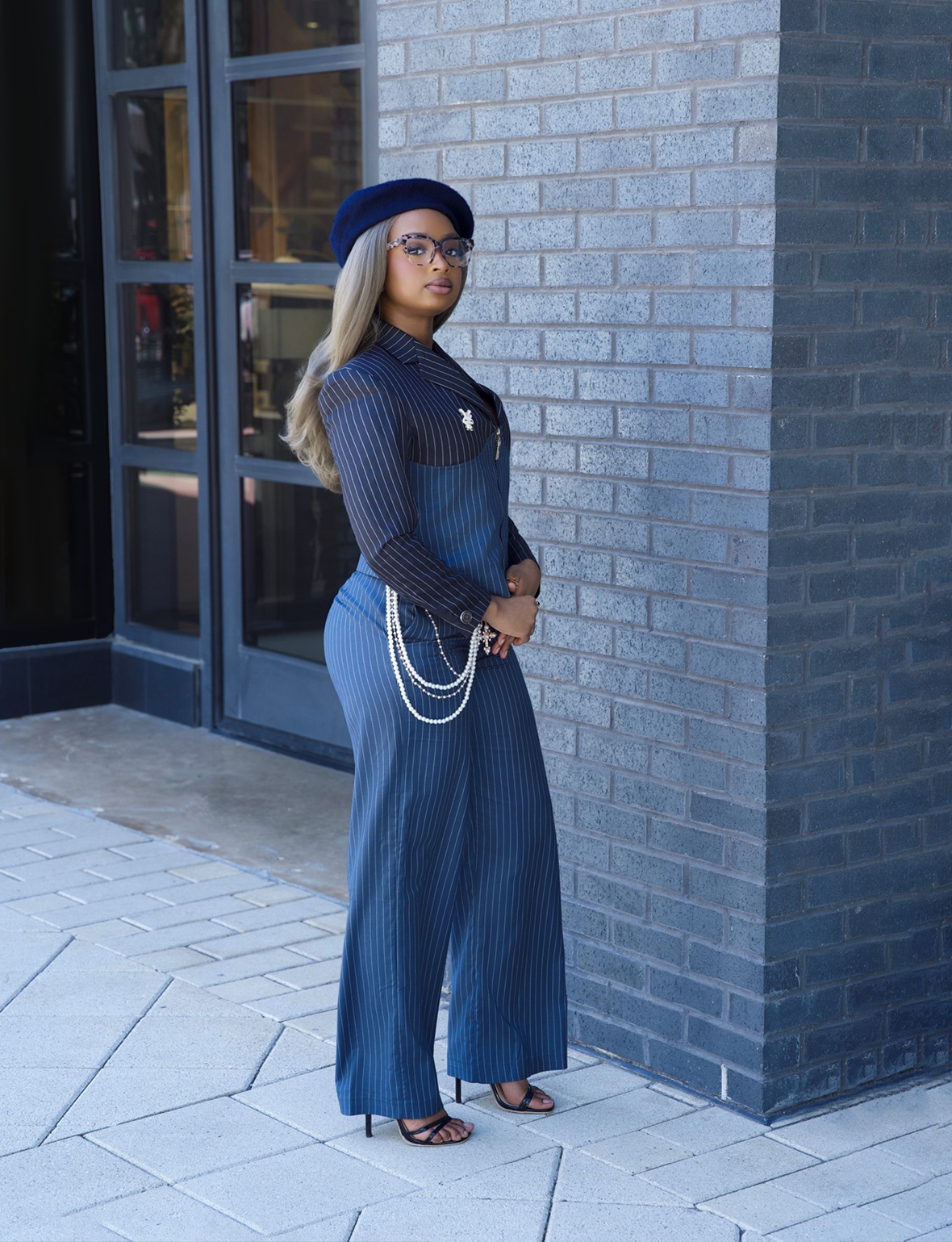 Denzel Couture Navy Pinstripe Corseted Suit Set - Image 4