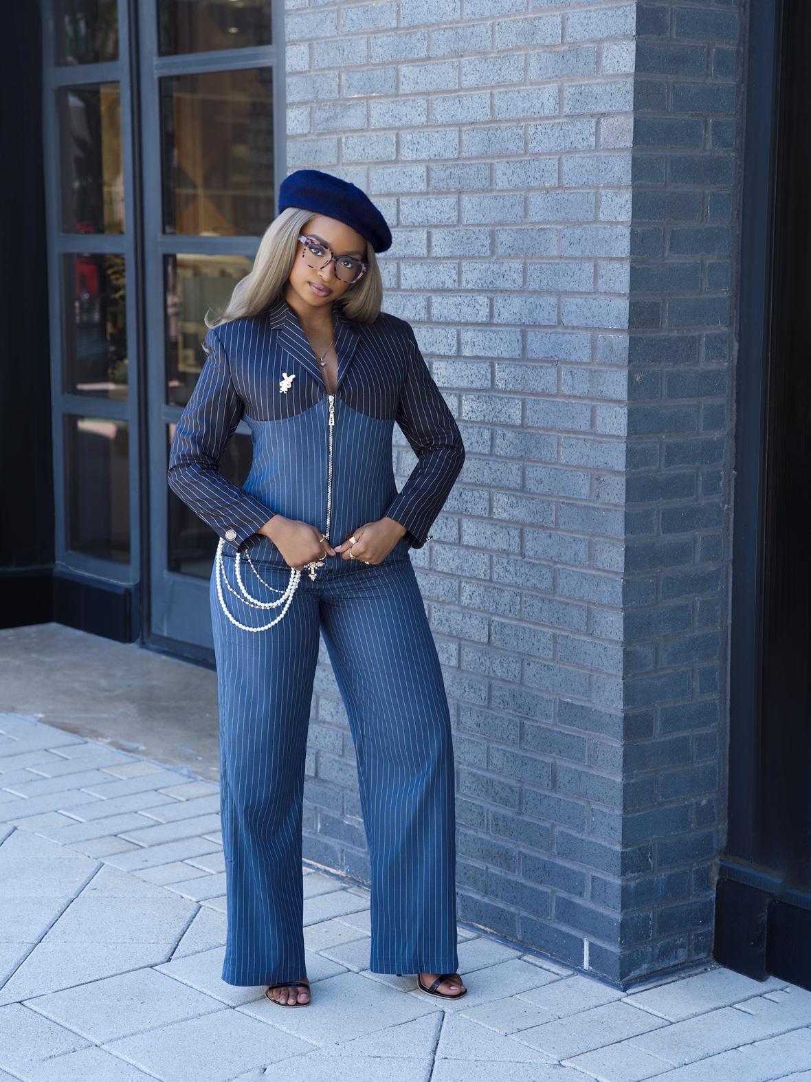 Denzel Couture Navy Pinstripe Corseted Suit Set - Image 3